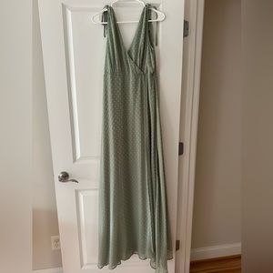 Lulus Romantic Possibilities Sage Brush Swiss Dot Maxi Dress